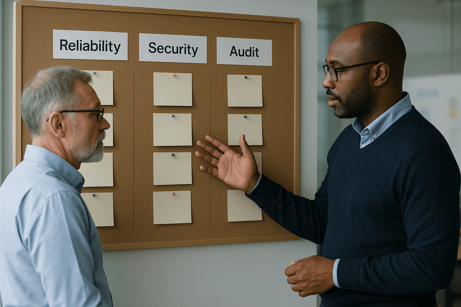 Engineering team reviewing a production AI agent workflow with audit and policy controls